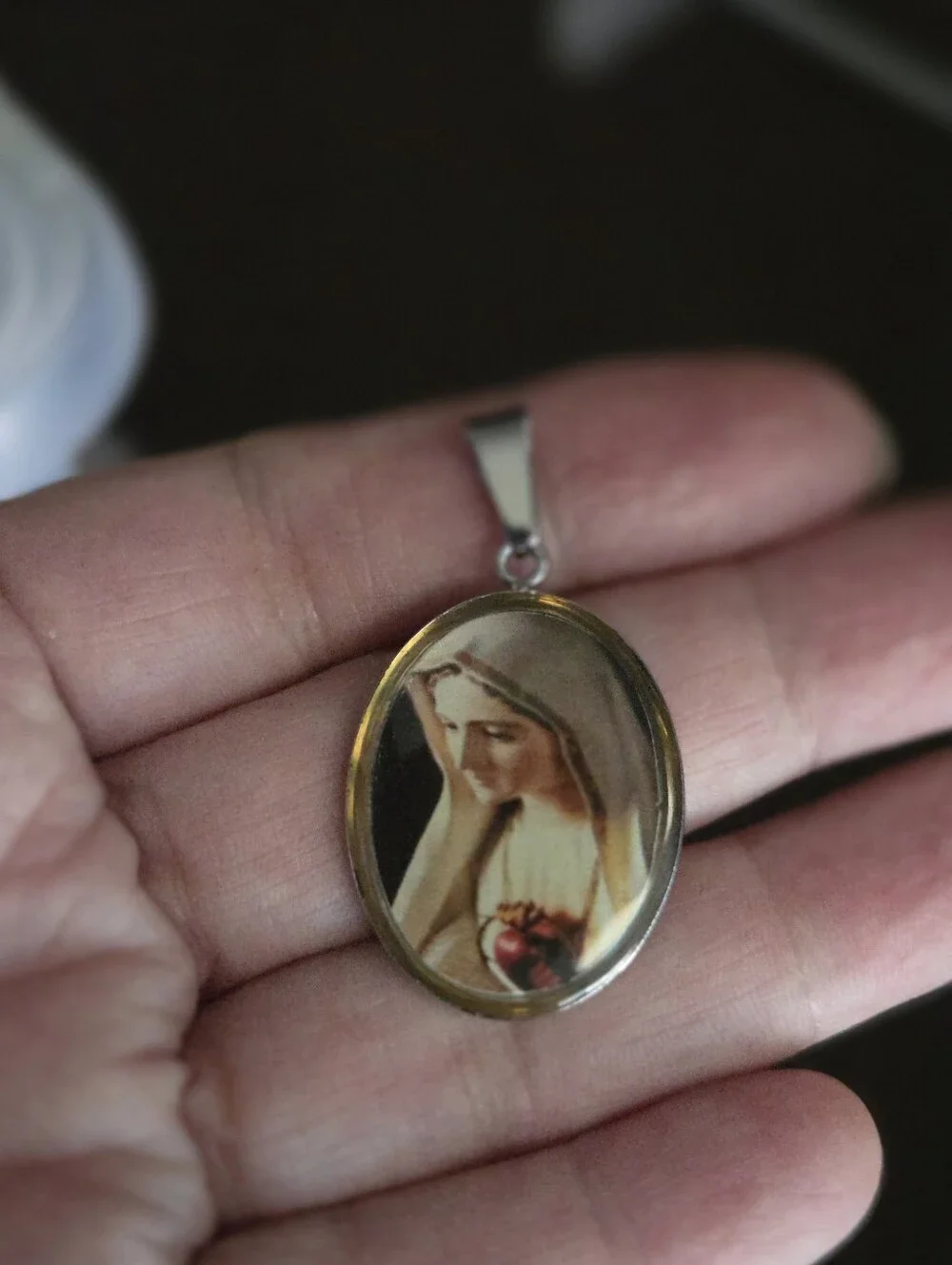 Michael Anthony Cream and Gold Religious Pendant Necklace